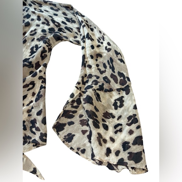 Sheer Cheetah Print Front Tie Crop Top - Picture 3 of 3